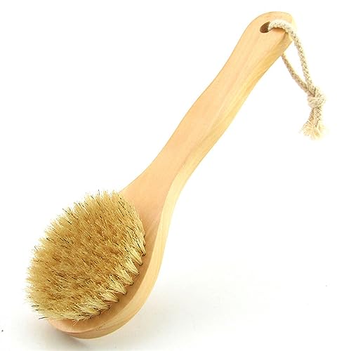 9.84 Inch Dry Body Brush Back Scrubber, Wooden Short Handle Natural Bristles Bath & Shower Brush. - size: 9.84 Inch Short Handle Wooden Natural Bristles