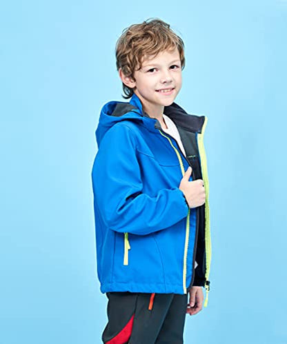 M2C Boys Girls Hooded Windbreaker Fleece Lined Softshell Jacket - color: Blue, size: 8-9 Years