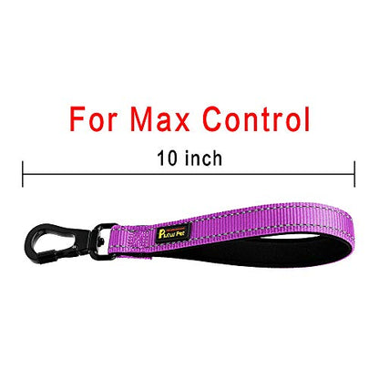 PLUTUS PET 10” Short Dog Leash, Reflective Nylon Padded Handle, Strong Traffic Leash with Carabiner Clip, Perfect for Large or Medium Dogs（10”，Purple | Reflective, Heavy Duty Strong Nylon, Traffic Leash with Carabiner Clip for Training Walking (10", Purpl