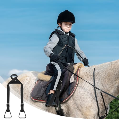 Simgoing Kids Western Stirrups Adjustable Nylon Straps Equestrian Safety Stirrups for Youth Riding Accessories, Height Below 140 cm - color: Black
