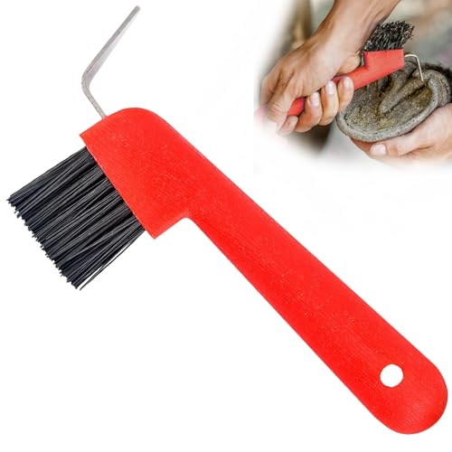 Jeffers 2 in 1 Horse Hoof Pick & Brush Combination Tool, 4" handle - Red - color: Red
