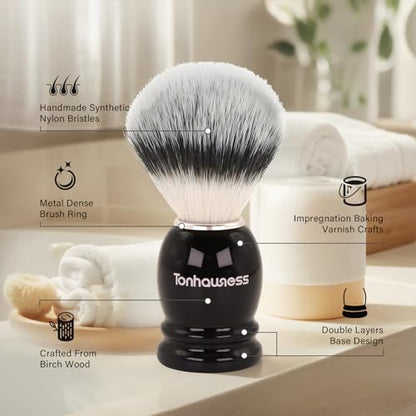 Shaving Brush Kit for Men, 4 in 1 Shaving Brushes Set Includes Nylon Bristle Shave Brush, Shaving Bowl & Stand and Shaving Soap Kit for Men’s Shave Gift - color: Black-B