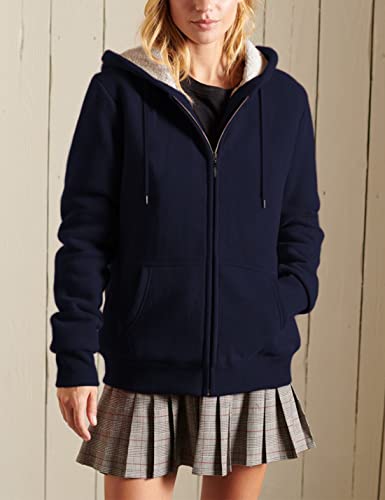 Women’s Casual Full Zip Up Sherpa Lined Hoodie Sweatshirt Jacket Coat - color: Darkblue, size: Medium
