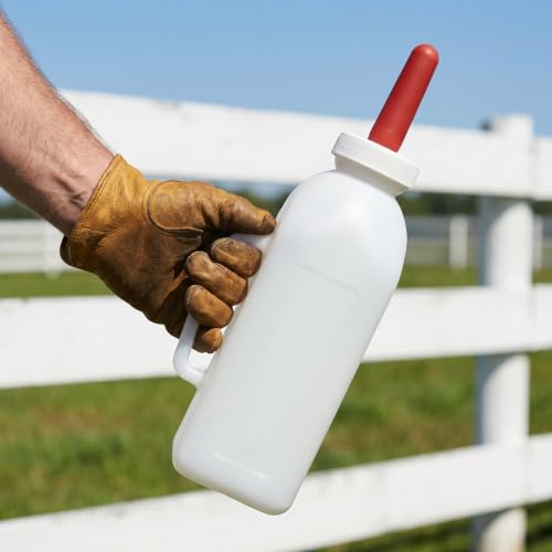 NUOBESTY 4 Pack 2L Livestock Milk Feeding Bottles with Extra Replacement Rubber Nipples, 67.6oz Large Goat Lamb Calf Bottle with Handle, Farm Animal Milk Feeder for Puppy Sheep Cattle