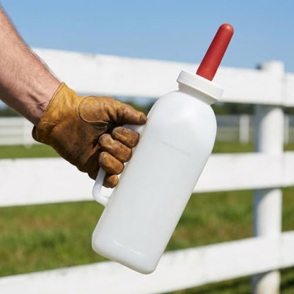 NUOBESTY 4 Pack 2L Livestock Milk Feeding Bottles with Extra Replacement Rubber Nipples, 67.6oz Large Goat Lamb Calf Bottle with Handle, Farm Animal Milk Feeder for Puppy Sheep Cattle