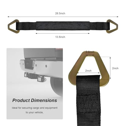 2" x 29" Premium Axle Tie Down Strap with D Rings, Heavy Duty Auto Towing Tie-Down Strap with Protective Sleeve, 6614 Lbs Load Capacity Axle Straps for Securing Car Transport (Black) - color: Black