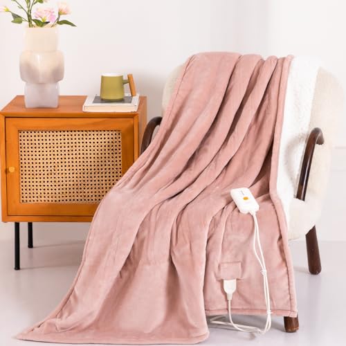 Templewet Heated Blanket Throw 50" x 60",Soft Electric Blanket,Pink | Timer Settings,Auto Off,Soft Sherpa Heated Throw Blanket,Machine Washable,Fast Heating for Sofa Bed Office Use,Gifts for Mom - color: Candy Pink