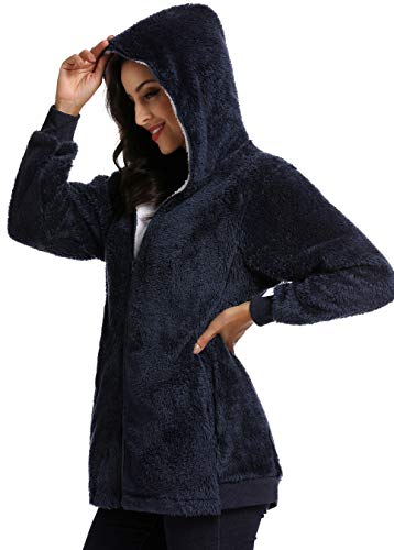 Fleece Coat for Women,Women's Oversized Zip Up Hooded Jacket Winter Plus Size Sherpa Coat - color: Anavyblue, size: Small