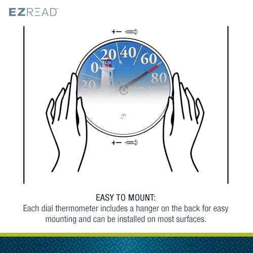 EZREAD Hanging Dial Thermometer 840-1215 Weather Thermometers for Indoor and Outdoor Use, Large 12.5 Inch Diameter, Easy to Read Numbers, Lighthouse - color: Lighthouse
