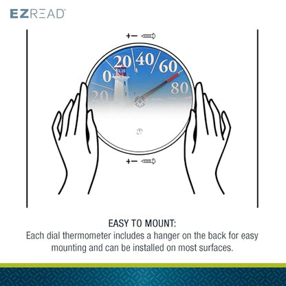 EZREAD Hanging Dial Thermometer 840-1215 Weather Thermometers for Indoor and Outdoor Use, Large 12.5 Inch Diameter, Easy to Read Numbers, Lighthouse - color: Lighthouse
