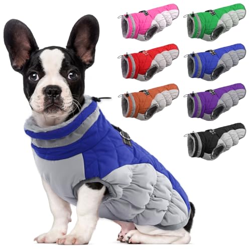 Lelepet Dog Coat Warm Dog Winter Coat Waterproof Dogs Jacket with Harness - color: Blue, size: X-Small
