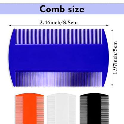 4PCS Lice Comb, Double-Sided Fine-Tooth Combs, Double-Sided Lice Flea Combs for All Hair Types (White, Deep Blue, Orange, Black)