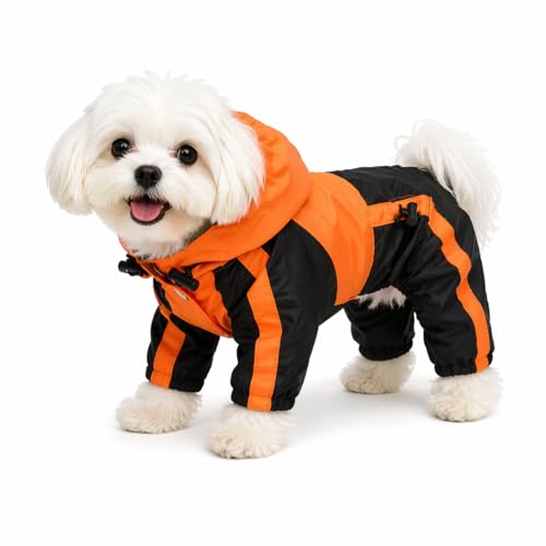 Lovelonglong Dog Hooded Raincoat, Small Dog Rain Jacket Poncho Waterproof Clothes with Hood Breathable 4 Feet Four Legs Rain Coats for Small Medium Large Pet Dogs Orange XS - color: Orange, size: XS (Small Dog ~5lbs)