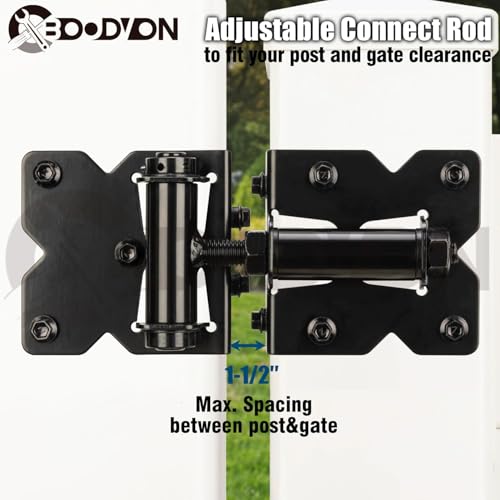 Self Closing Gate Hinges for Wooden Fences Gates, 90 Degree Adjustable Heavy Duty Gate Door Hinges Hardware Kit for Fence Gate, Vinyl gate, Pool gate and Outdoor Gates, 2 Pack, Non-Weld Black Finish
