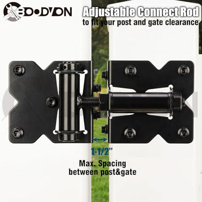Self Closing Gate Hinges for Wooden Fences Gates, 90 Degree Adjustable Heavy Duty Gate Door Hinges Hardware Kit for Fence Gate, Vinyl gate, Pool gate and Outdoor Gates, 2 Pack, Non-Weld Black Finish
