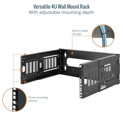 Tecmojo 4U Wall Mount Network Rack, 19" Open Frame Patch Panel Bracket with Adjustable Depth 9.7-15.9 in, Fits Shallow IT Equipments, 110 lbs Capacity, EIA-310 Compliant - size: 4U