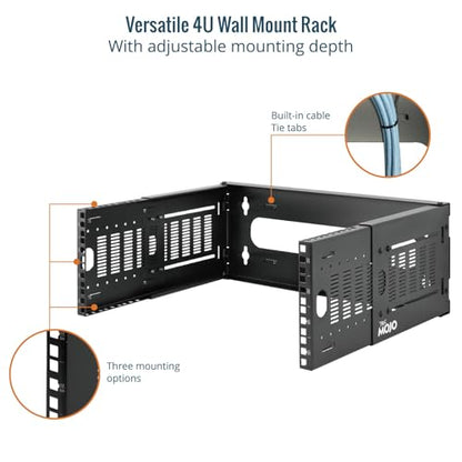 Tecmojo 4U Wall Mount Network Rack, 19" Open Frame Patch Panel Bracket with Adjustable Depth 9.7-15.9 in, Fits Shallow IT Equipments, 110 lbs Capacity, EIA-310 Compliant - size: 4U