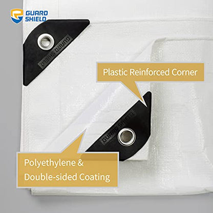 GUARD SHIELD Heavy Duty Tarp 12x12 Feet White Multi Purpose Thick Waterproof Poly Tarp Cover 10mil - color: White, size: 12x12