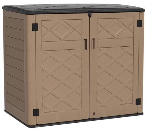 KINYING Larger Outdoor Storage Shed Weather Resistance, Resin Sheds & Outdoor Storage for Garden, Patios, Backyards, 48 Cu.Ft Tool Shed for Garbage Cans, Lawn Mower, Garden Tools,Brown - color: 48 Cu.ft Brown Shed