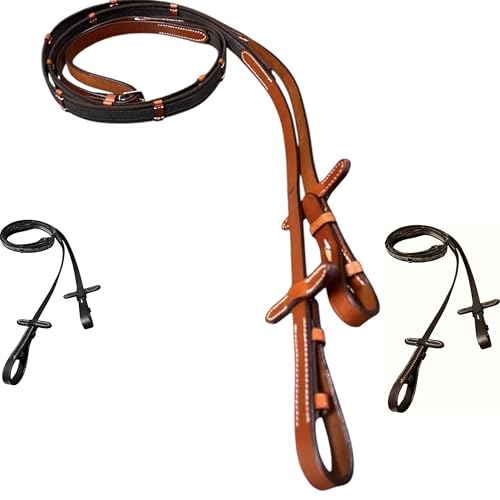 Majestic Ally Horse Reins, Full Size, English Riding, Multiple Styles and Colors - color: Chestnut, style: Leather Rubber Grip Reins