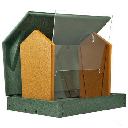 DutchCrafters Poly Hanging Hopper Bird Feeder, Large Hanging Bird Feeder for Outside, Outdoors - Amish American Made (Turf Green & Cedar) - color: Turf Green & Cedar, style: Hanging