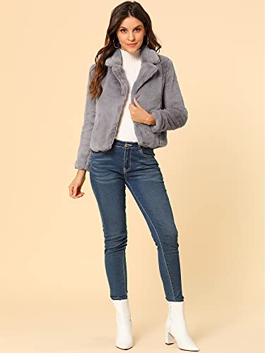Allegra K Women's Cropped Faxu Fur Jacket Lapel 2026 Winter Fur Coat Outfit - color: Grey, size: Medium