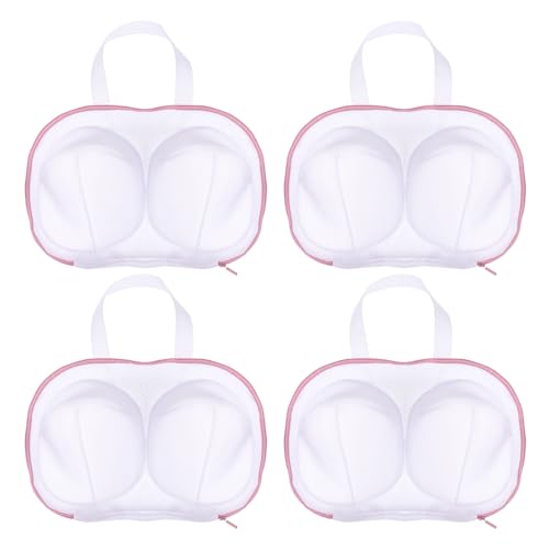 4 Pack Bra Laundry Bags for Washing Machine, Pink Bra Washing Bags for Laundry Fine Mesh, Washer Protector with Zipper Compatible with Women Delicates Underwear