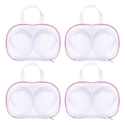 4 Pack Bra Laundry Bags for Washing Machine, Pink Bra Washing Bags for Laundry Fine Mesh, Washer Protector with Zipper Compatible with Women Delicates Underwear