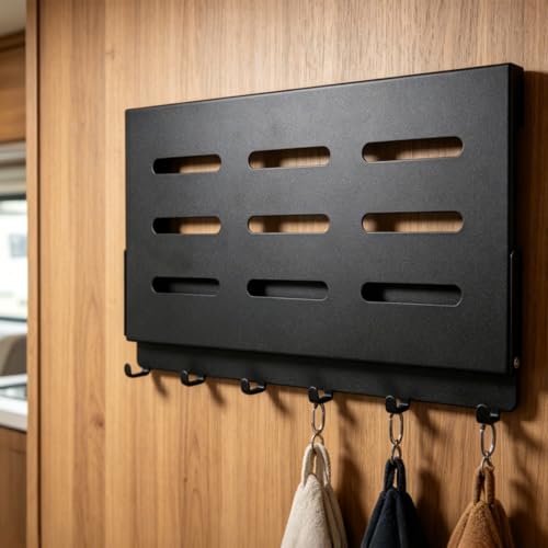 Small Folding Metal Shelf with Hooks, Fold-up Wall Shelf, 6 Hooks