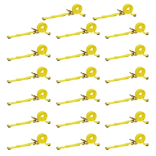 DC Cargo Mall E Track Ratchet Straps Cargo Tie-Downs, (Pack of 20) 2 x 12 Heavy Duty Yellow Tie-Down Rachet Straps, Strong Ratchet Strap, E Track Spring Fittings, Tie Down Motorcycle - size: 20 - Pack