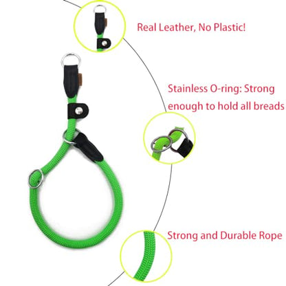 Braided Round Martingale Dog Collar, Training Collar with Slidable Stop Ring and Adjustable Stopper - Ideal for Medium Dogs (M(1/3") - 18" Long, Light Green) - color: Light Green, size: M(1/3") - 18" Long with stopper