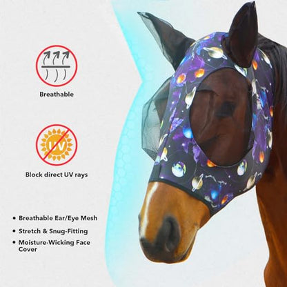Harrison Howard Super Comfort Stretchy Fly Mask Large Eye Space with UV Protection Soft on Skin with Breathability Star Medium - color: Star, size: Cob (Medium)