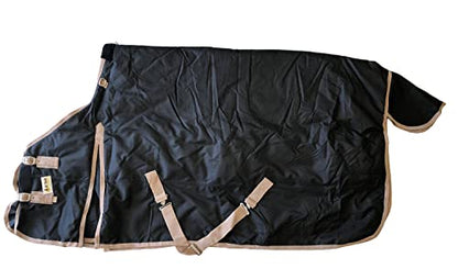 AJ Tack 1200D Waterproof Winter Horse Blanket with Storage Bag - 400g Heavyweight Turnout with Fleece Collar, Shoulder Gussets & Tail Flap - Black 76" - size: 76