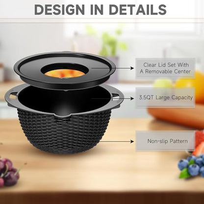4-1 Colander with Bowl Set - Pasta Strainer - Colander for Kitchen - Strainers and Colanders Rice Strainer Fruit Cleaner Veggie Wash Sink Strainer Kitchen Essentials - Black - color: Black