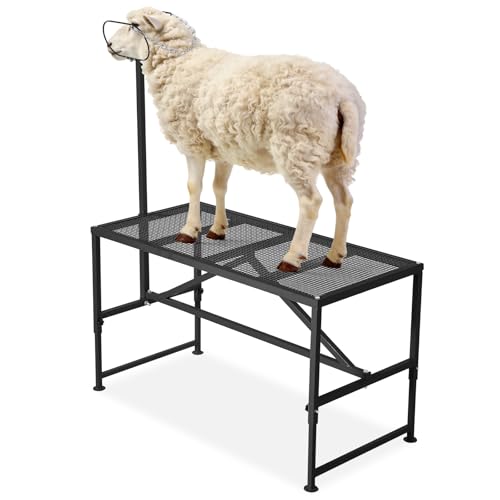 Garvee Goat Milking Stand, 47x23 Inch Livestock Stand, Metal Sheep Milking and Shearing Stand 21" to 33" Adjustable Height, with Headpiece and Nose Loop - color: Black