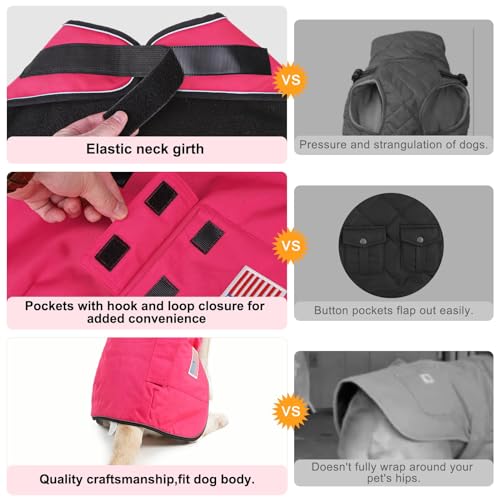 BEAUTYZOO Dog Winter Coat for X-Large Dogs, Waterproof Canvas Jackets - color: Rose Pink, size: XL(Chest Girth 34"-45", Back 24", Neck 24"-29")