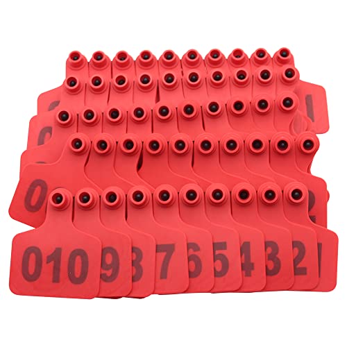 Cattle Ear Tags 001-100 Numbered Large Plastic Livestock Ear Tag,Red - color: Red, size: 001-100