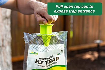 RESCUE! Outdoor Disposable Fly Trap – Hanging Fly Catcher with Attractant Bait, Fly Bag for Patio, Yard, Trash & Farm Areas – Easy-to-Use Outdoor Fly Control - 5 Traps