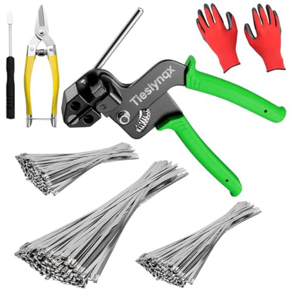 Heavy Duty 304 Stainless Steel Cable Tie Gun Kit-150PCS Metal Zip Ties (3 Sizes), Tensioning/Cutting Tool for Fencing, Chicken Coop, Cable Bundling, Exhaust Repair & Structural Reinforcement