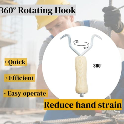 10 Pack Rebar Wire Twister, Pull Tie Twister Tool with Ergonomic Wooden Handle, Concrete Metal Wire Twisting Fence Tool for Fence Twisting