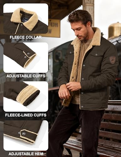 KEFITEVD Men's Winter Fleece Jacket Sherpa Lined Warm Cargo Trucker Coat - color: Coffee, size: XX-Large