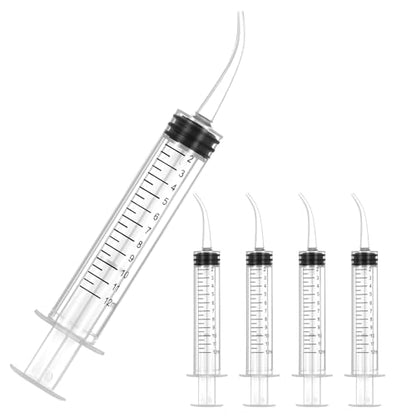 JMU 5 Pack 12ml Syringe With Graduation, Dental Irrigation Syringe with Curved Tip for Teeth Cleaning Dental Oral Care