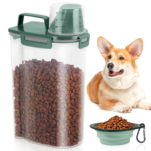 3 Lbs Pet Dog Food Storage Container for Bird Seed Rice Flour - Pine Green - color: Pine Green-3L