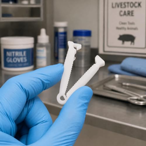 200 Pcs Pig Umbilical Cord Clips, PVC Livestock Navel Closure Clamps, White 1.77 in, for Veterinary Breeding