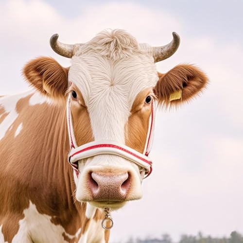 Cattle Halter Calf Halter Cow Halters with Heavy-Duty Brass Buckle, Easy-Clean Suede-Like Material, Adjustable Design for Calves, Adult Cattle, and Small Ponies (White, Medium) - size: Medium