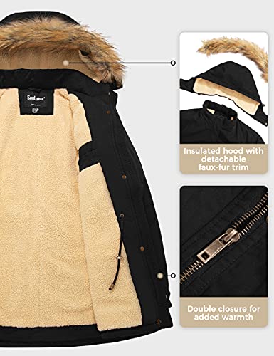 Soularge Women's Winter Plus Size Sherpa Lined Jacket with Hood | Women's Plus Size Workwear Fit,100% Cotton Outer Shell,Soft Fleece Lining,Windproof Stand Collar - color: Black, size: 6X