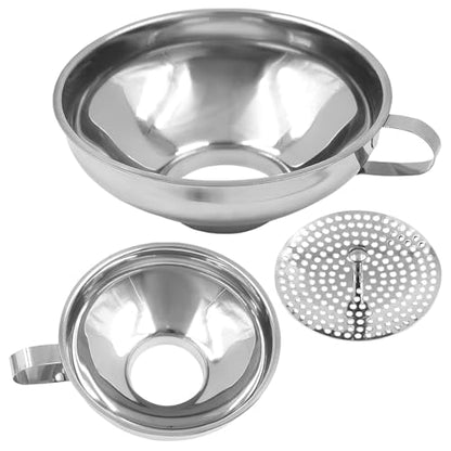 3 Pack Canning Funnel with Strainer, Stainless Steel Wide Mouth Funnels for Small and Large, Canning Supplies Kit for Kitchen Use Filling Bottles