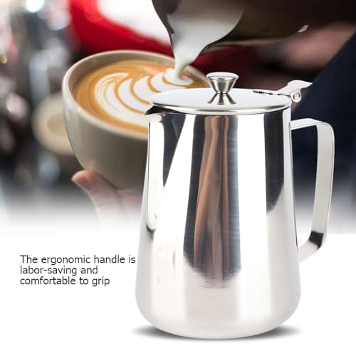 Milk Frother Cup, Stainless Steel Milk Frothing Pitcher, Milk Frothing Jug with Lid and Handle, Frothing Cup Pitcher, Coffee Frothing Mug for Office Home Kitchen (1500ML) - size: 1500ML