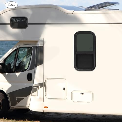 Vertical Sliding Black RV Window for Teardrop, Cargo, Horse Trailer, Marine Camper Window Replacement,12" Wide x 24" Tall, 2 Pack (12"x24") - size: 12"x24"