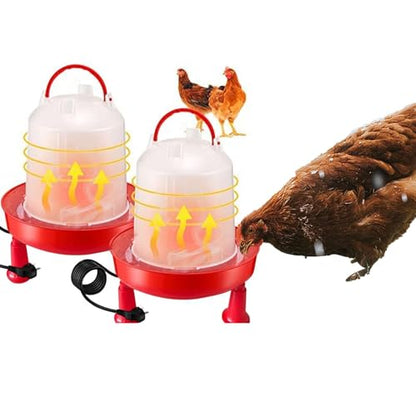 Heated Chicken Waterer for Winter, Automatic Thermostatically Controlled Heated 6L Outdoor Hanging Heated Poultry Waterer, Heated Waterer for Chicken Coop, Duck, Goose and Turkey Coops (Red-1pc)